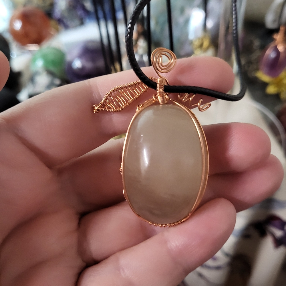 White Grape Candy Fluorite Wire Wrap Crystal Pendant - Picture 4 of 4